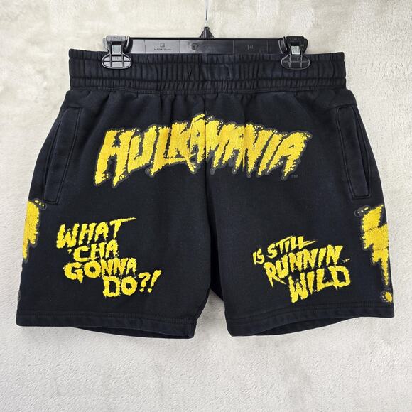 WWE Other - WWE x Shoe Palace Hulk Hogan Shorts Mens Medium Fleece Black Yellow Hulkamania